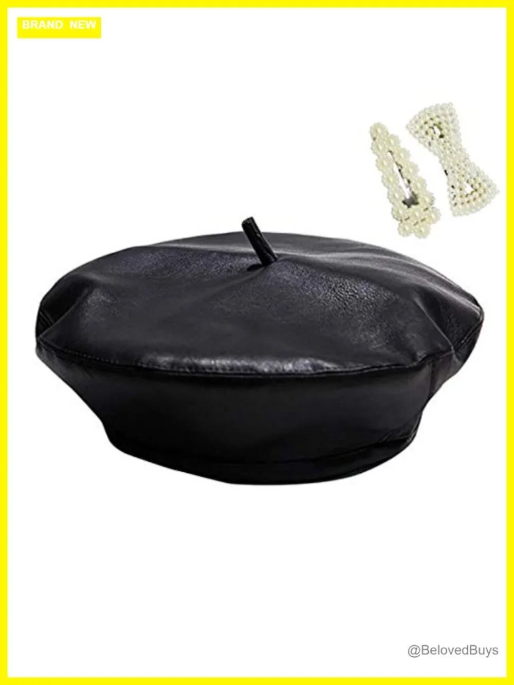 Women PU Leather French Beret Hat Causal Beanie Adjustable